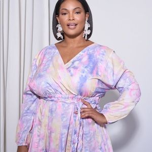 Posh shoppe plus size purple rainbow pastel dress